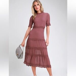 Lulus Dreaming of You Mauve Purple Swiss Dot Midi
Dress